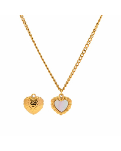 INS Style Heart Shape Stainless Steel Inlay Shell 18K Gold Plated Pendant Necklace