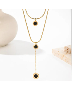 Elegant Round Roman Numerals Stainless Steel Polishing Plating Inlay Acrylic 14K Gold Plated Layered Necklaces