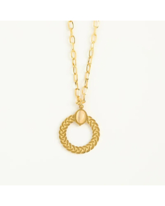 Retro Oval Titanium Steel Plating Inlay Zircon 18K Gold Plated Pendant Necklace