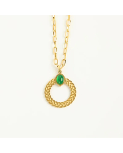 Retro Oval Titanium Steel Plating Inlay Zircon 18K Gold Plated Pendant Necklace_colorza_3