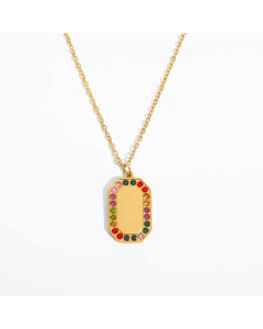 Retro Square Titanium Steel Plating Inlay Rhinestones 18K Gold Plated Pendant Necklace
