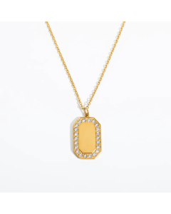 Retro Square Titanium Steel Plating Inlay Rhinestones 18K Gold Plated Pendant Necklace