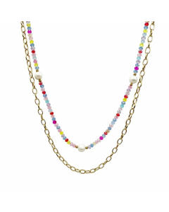 Casual Vacation Sweet Color Block Stainless Steel Beaded Plating 14K Gold Plated Layered Necklaces