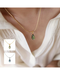 Retro Preppy Style Roman Style Water Droplets Titanium Steel Plating Inlay Artificial Gemstones 18K Gold Plated Pendant Necklace