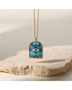 Retro Roman Style Oval Eye Titanium Steel Plating Titanium Steel 18K Gold Plated Necklace_colorza_1