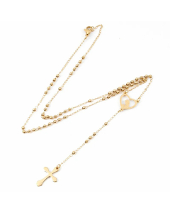 Ethnic Style Cross Stainless Steel Beaded Plating Pendant Necklace
