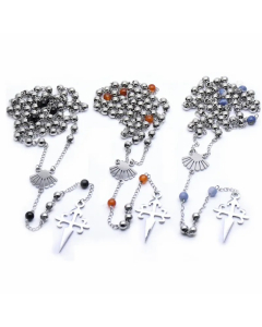 Ethnic Style Cross Stainless Steel Beaded Pendant Necklace_colorza_4