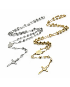 Ethnic Style Cross Stainless Steel Beaded Pendant Necklace_colorza_1