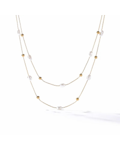 Elegant Irregular Titanium Steel Pearl Plating 18K Gold Plated Layered Necklaces