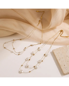 Elegant Irregular Titanium Steel Pearl Plating 18K Gold Plated Layered Necklaces_colorza_2