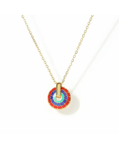 Retro Geometric Round Titanium Steel Enamel Plating 18K Gold Plated Pendant Necklace