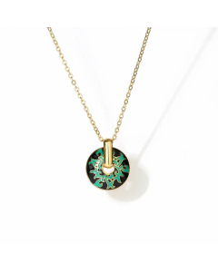 Retro Geometric Round Titanium Steel Enamel Plating 18K Gold Plated Pendant Necklace