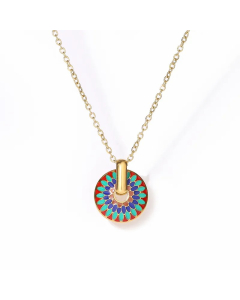 Retro Geometric Round Titanium Steel Enamel Plating 18K Gold Plated Pendant Necklace