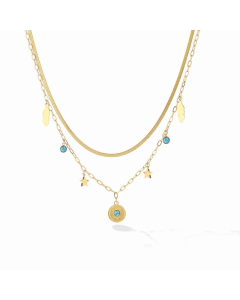 Modern Style Devil'S Eye Titanium Steel Layered Plating Inlay Turquoise 18K Gold Plated Pendant Necklace