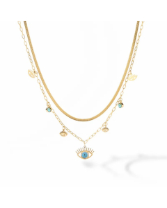 Modern Style Devil'S Eye Titanium Steel Layered Plating Inlay Turquoise 18K Gold Plated Pendant Necklace