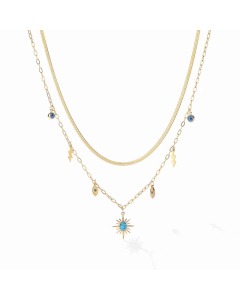 Modern Style Devil'S Eye Titanium Steel Layered Plating Inlay Turquoise 18K Gold Plated Pendant Necklace