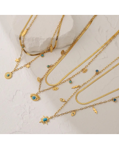 Modern Style Devil'S Eye Titanium Steel Layered Plating Inlay Turquoise 18K Gold Plated Pendant Necklace_colorza_3