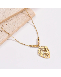 Simple Style Leaves Stainless Steel Beaded Polishing Plating 14K Gold Plated Pendant Necklace