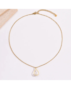 Elegant Simple Style Water Droplets Stainless Steel Plating Inlay Artificial Pearls 14K Gold Plated Pendant Necklace