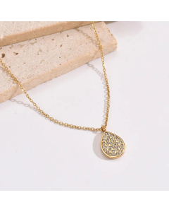 Elegant Simple Style Water Droplets Stainless Steel Plating Inlay Rhinestones 14K Gold Plated Pendant Necklace