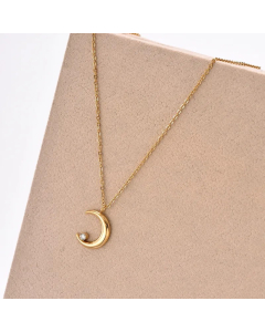 Elegant Simple Style Moon Stainless Steel Plating Inlay Rhinestones 14K Gold Plated Pendant Necklace