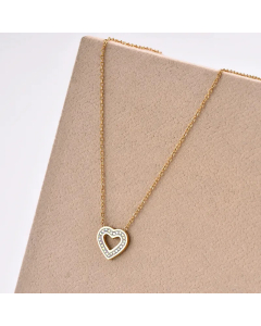 Elegant Heart Shape Stainless Steel Plating Inlay Rhinestones 14K Gold Plated Pendant Necklace