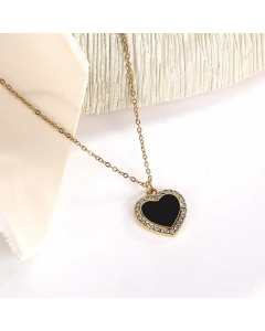  Heart Shape Stainless Steel Enamel Inlay Rhinestones Pendant Necklace