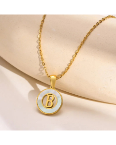 Letter B Stainless Steel Plating Hollow Out Inlay Shell 18K Gold Plated Necklace Pendant