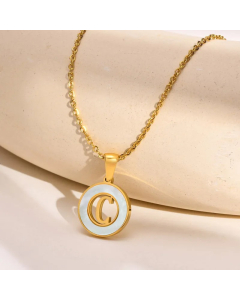 Letter C Stainless Steel Plating Hollow Out Inlay Shell 18K Gold Plated Necklace Pendant