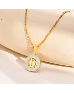 Letter D Stainless Steel Plating Hollow Out Inlay Shell 18K Gold Plated Necklace Pendant