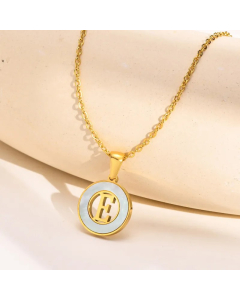 Letter E Stainless Steel Plating Hollow Out Inlay Shell 18K Gold Plated Necklace Pendant