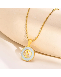 Letter F Stainless Steel Plating Hollow Out Inlay Shell 18K Gold Plated Necklace Pendant