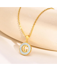 Letter G Stainless Steel Plating Hollow Out Inlay Shell 18K Gold Plated Necklace Pendant