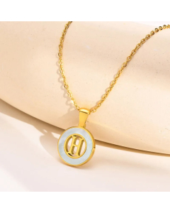 Letter H Stainless Steel Plating Hollow Out Inlay Shell 18K Gold Plated Necklace Pendant