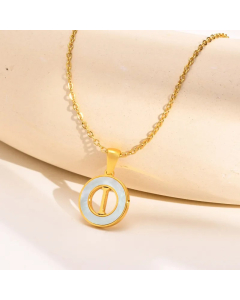Letter I Stainless Steel Plating Hollow Out Inlay Shell 18K Gold Plated Necklace Pendant