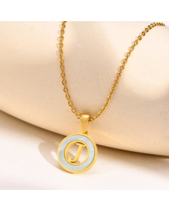 Letter J Stainless Steel Plating Hollow Out Inlay Shell 18K Gold Plated Necklace Pendant