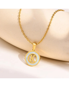 Letter K Stainless Steel Plating Hollow Out Inlay Shell 18K Gold Plated Necklace Pendant