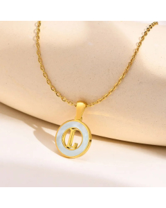 Letter L Stainless Steel Plating Hollow Out Inlay Shell 18K Gold Plated Necklace Pendant
