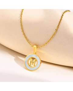 Letter M Stainless Steel Plating Hollow Out Inlay Shell 18K Gold Plated Necklace Pendant