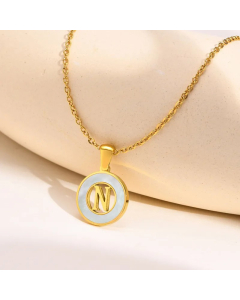 Letter N Stainless Steel Plating Hollow Out Inlay Shell 18K Gold Plated Necklace Pendant