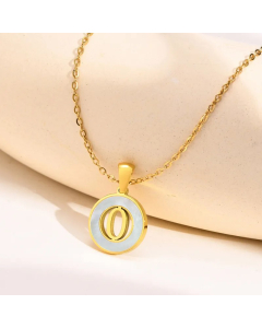Letter O Stainless Steel Plating Hollow Out Inlay Shell 18K Gold Plated Necklace Pendant
