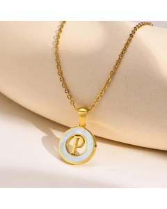 Letter P Stainless Steel Plating Hollow Out Inlay Shell 18K Gold Plated Necklace Pendant