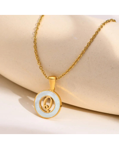 Letter Q Stainless Steel Plating Hollow Out Inlay Shell 18K Gold Plated Necklace Pendant
