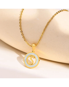 Letter S Stainless Steel Plating Hollow Out Inlay Shell 18K Gold Plated Necklace Pendant
