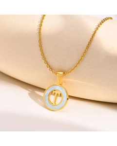 Letter T Stainless Steel Plating Hollow Out Inlay Shell 18K Gold Plated Necklace Pendant