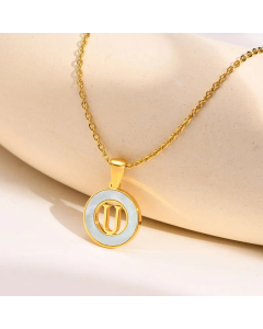Letter U Stainless Steel Plating Hollow Out Inlay Shell 18K Gold Plated Necklace Pendant