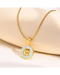 Letter W Stainless Steel Plating Hollow Out Inlay Shell 18K Gold Plated Necklace Pendant