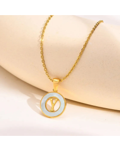 Letter Y Stainless Steel Plating Hollow Out Inlay Shell 18K Gold Plated Necklace Pendant