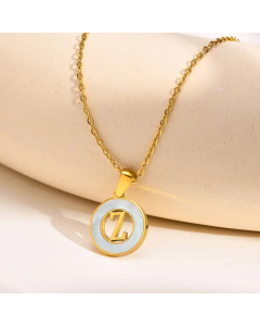 Letter Z Stainless Steel Plating Hollow Out Inlay Shell 18K Gold Plated Necklace Pendant