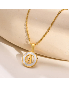 INS Style Simple Style Letter Stainless Steel Plating Hollow Out Inlay Shell 18K Gold Plated Necklace Pendant